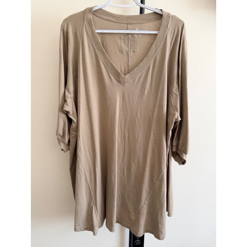 FP Movement by Free People Oversized V-Neck Tunic Top Tan Khaki Cotton Medium